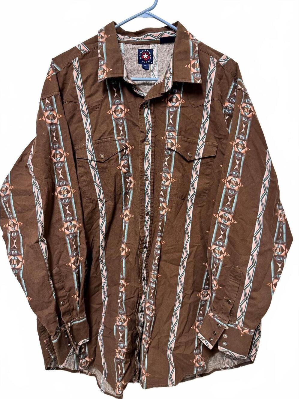 Panhandle Slim Western Pearl Snap Shirt Mens XXL Brown Aztec Geometric